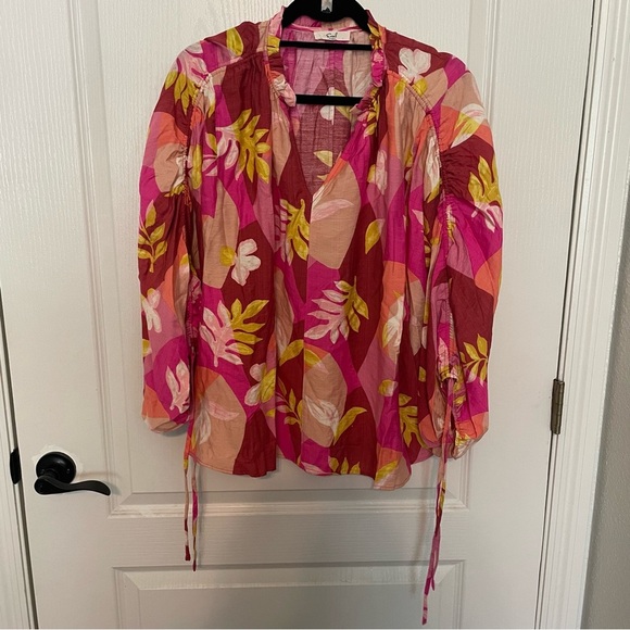 easel Tops - Easel Vibrant Pink and Red Floral Blouse